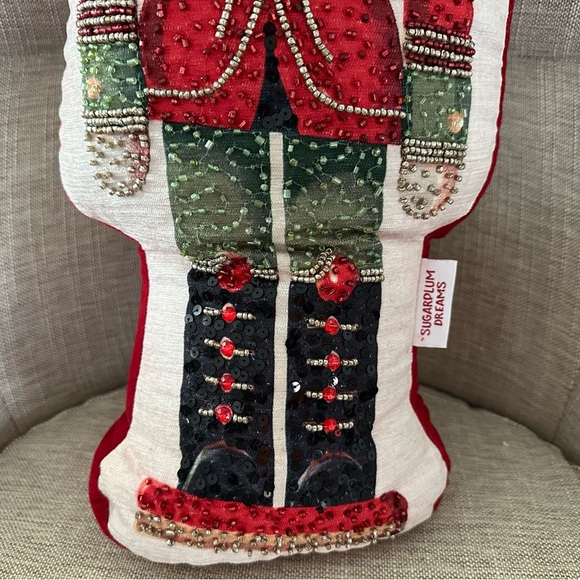 Nutcracker Oversized Holiday Christmas Beaded, Sequins & Velvet Throw Pillow - Picture 6 of 11